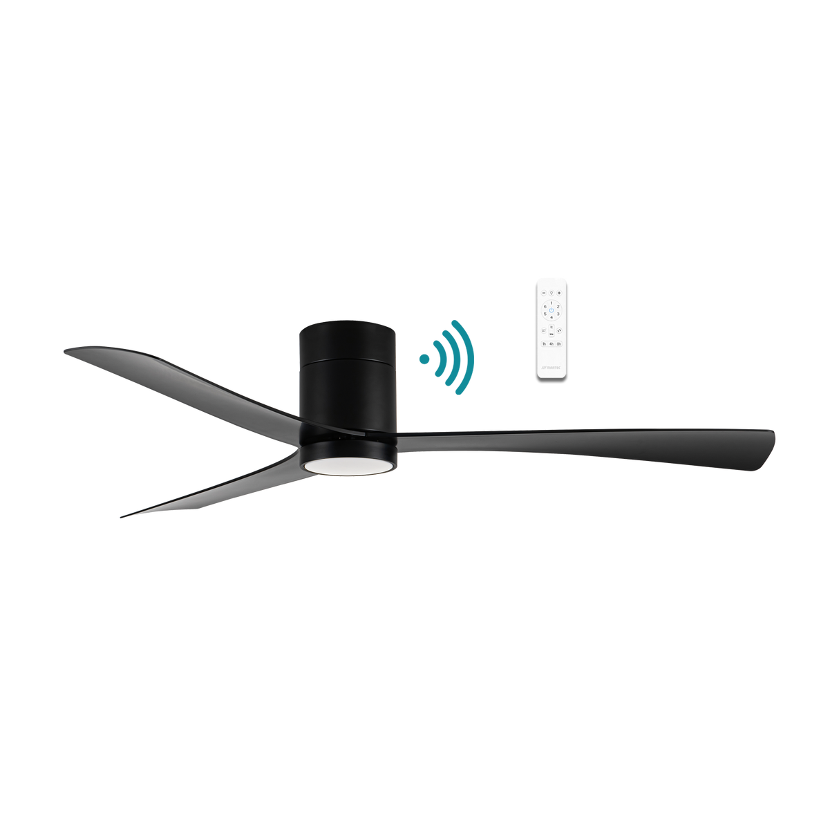 Black Sleek Martec Metro DC ceiling fan with energy-saving LED and WiFi features.