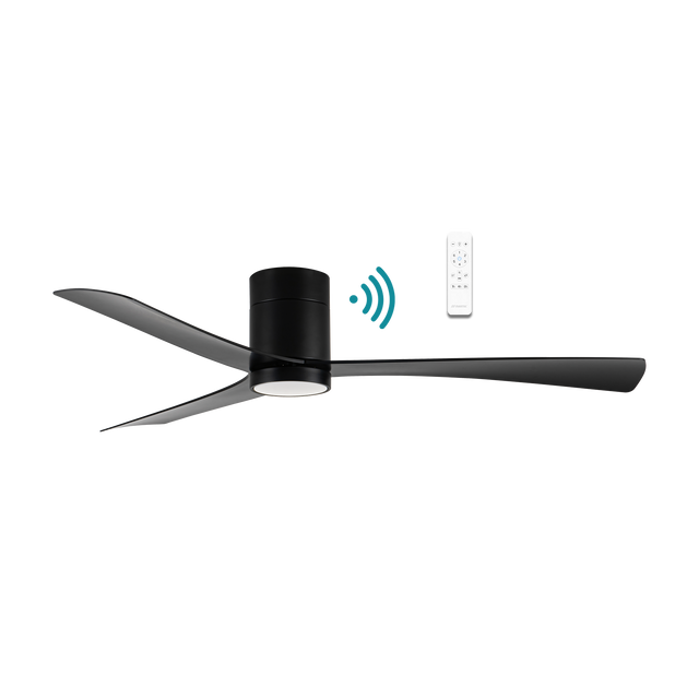 Black Sleek Martec Metro DC ceiling fan with energy-saving LED and WiFi features.