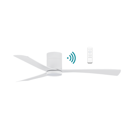 White Stylish DC ceiling fan with WiFi connectivity and LED light from Martec Metro.