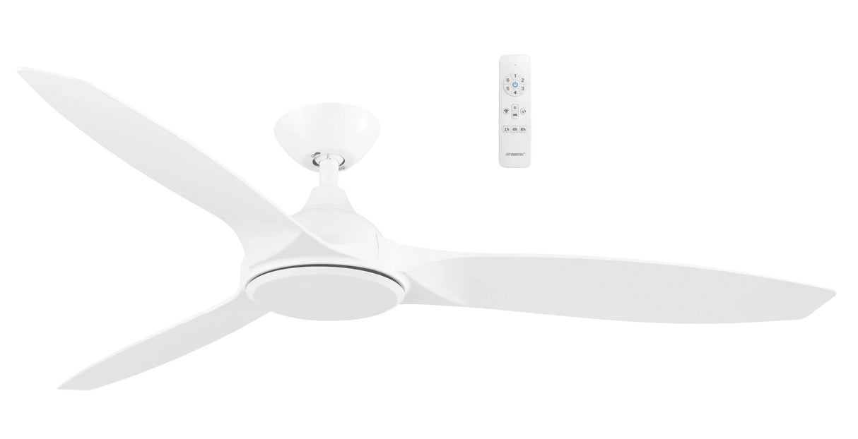 White Sleek and quiet Martec Newport DC ceiling fan for modern interiors with remote control on a white background