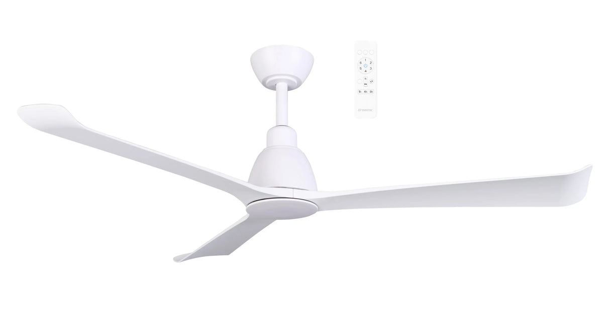 White Quiet and stylish DC ceiling fan with WiFi control by Martec Polo on a white background