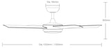 Dimension of a Durable and stylish 48-52 inch Martec Quantum DC ceiling fan.