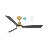 Sleek Martec Riviera DC ceiling fan with WiFi, remote, and energy-saving LED light with gold finish and black blades on a white background