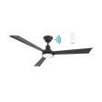 Black Energy-efficient Martec Riviera DC ceiling fan with integrated LED light with remote control on a white background
