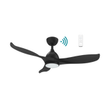 Sleek Martec Scorpion DC ceiling fan with WiFi, remote, and energy-saving LED light with remote control on a white background