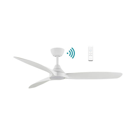 White Sleek and quiet Martec Seaforth 52 and 56 inch DC ceiling fan for indoor spaces.