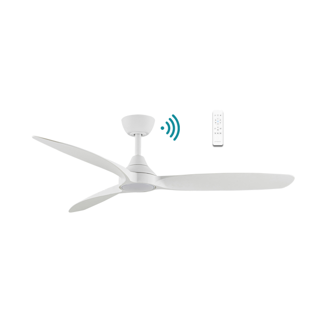 White Sleek and quiet Martec Seaforth 52 and 56 inch DC ceiling fan for indoor spaces.