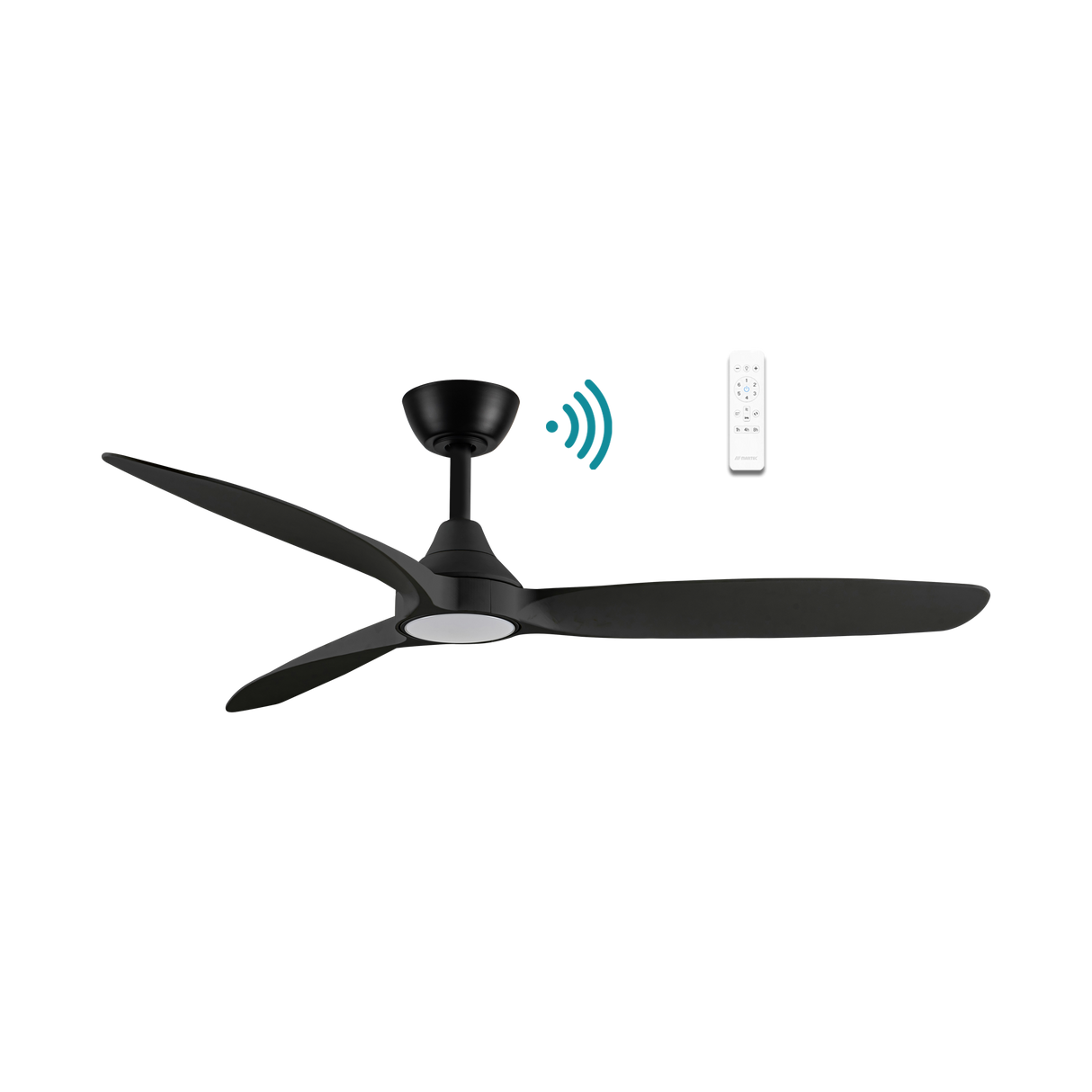 White Energy-saving DC motor ceiling fan by Martec Seaforth with LED and remote.