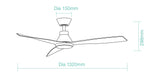 Dimension of a Contemporary white Martec Triumph smart ceiling fan with LED light
