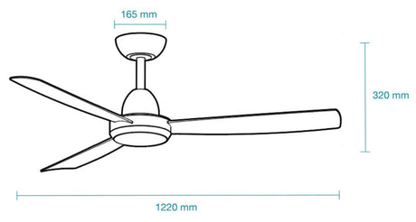 Dimension of a Contemporary Martec Zorro DC ceiling fan with 48 inch sweep and remote