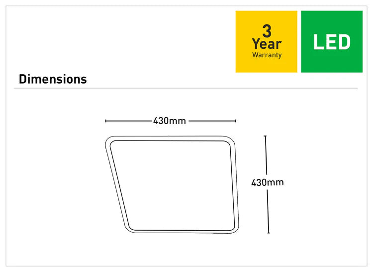 Dimension of a Mercator 24W LED ceiling light ideal for living rooms and bedrooms