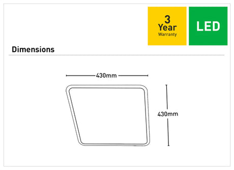 Dimension of a Mercator 24W LED ceiling light ideal for living rooms and bedrooms
