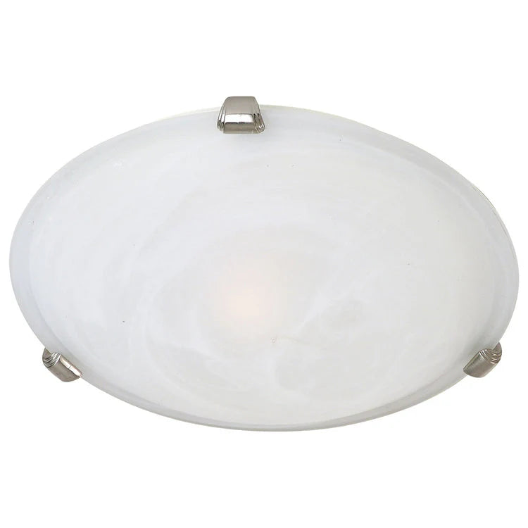 Modern 2 light ceiling lamp in brushed satin nickel finish on a white background