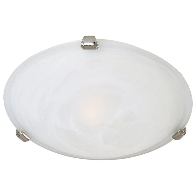 Modern 2 light ceiling lamp in brushed satin nickel finish on a white background