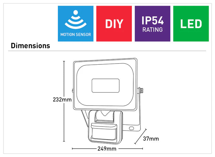Dimension of a Bright illumination with Mercator Baxter DIY LED floodlight