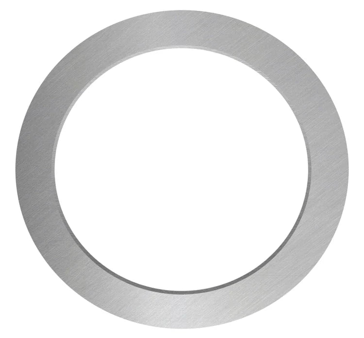 Decorative Mercator brush chrome trim for recessed ceiling lights on white background.