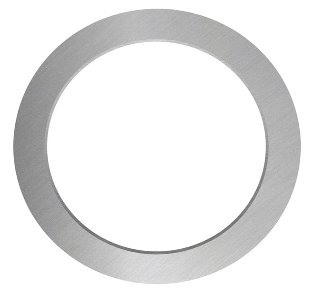 Decorative Mercator brush chrome trim for recessed ceiling lights on white background.