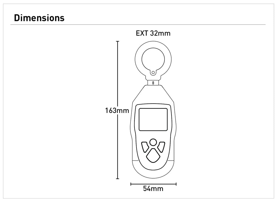 Dimension of A Mercator compact lux meter ideal for lighting professionals