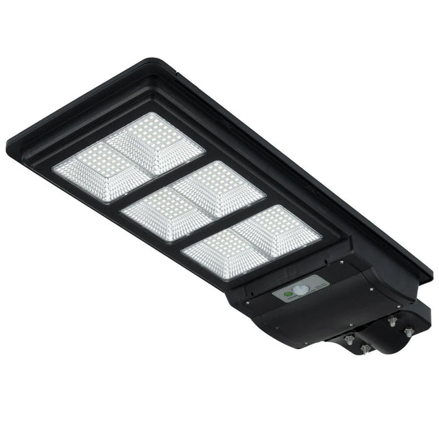 Black outdoor Remote-controlled Mercator Epsilon II solar LED street lighton a white background