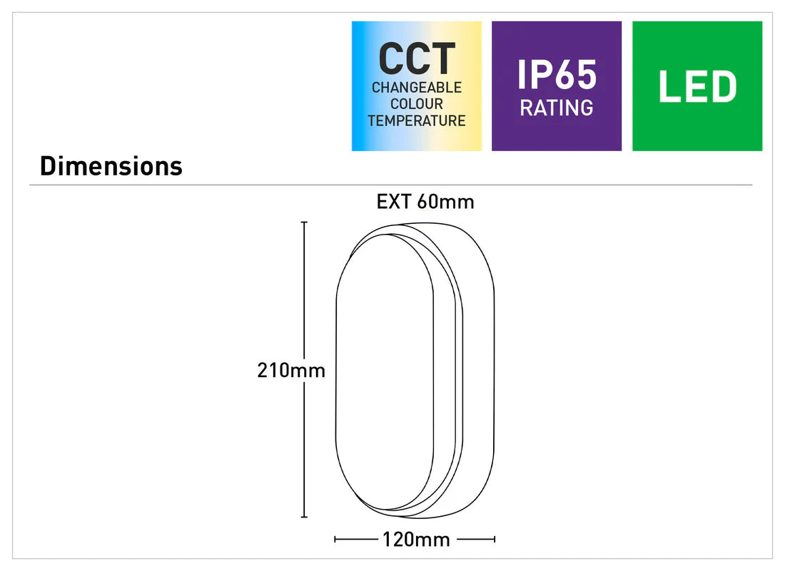 Dimension of a Mercator LED oval bunker light with CCT adjustable settings