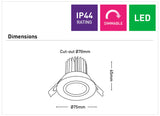 Dimension of a Energy-efficient 7W LED ceiling downlight from Mercator Gizmo range