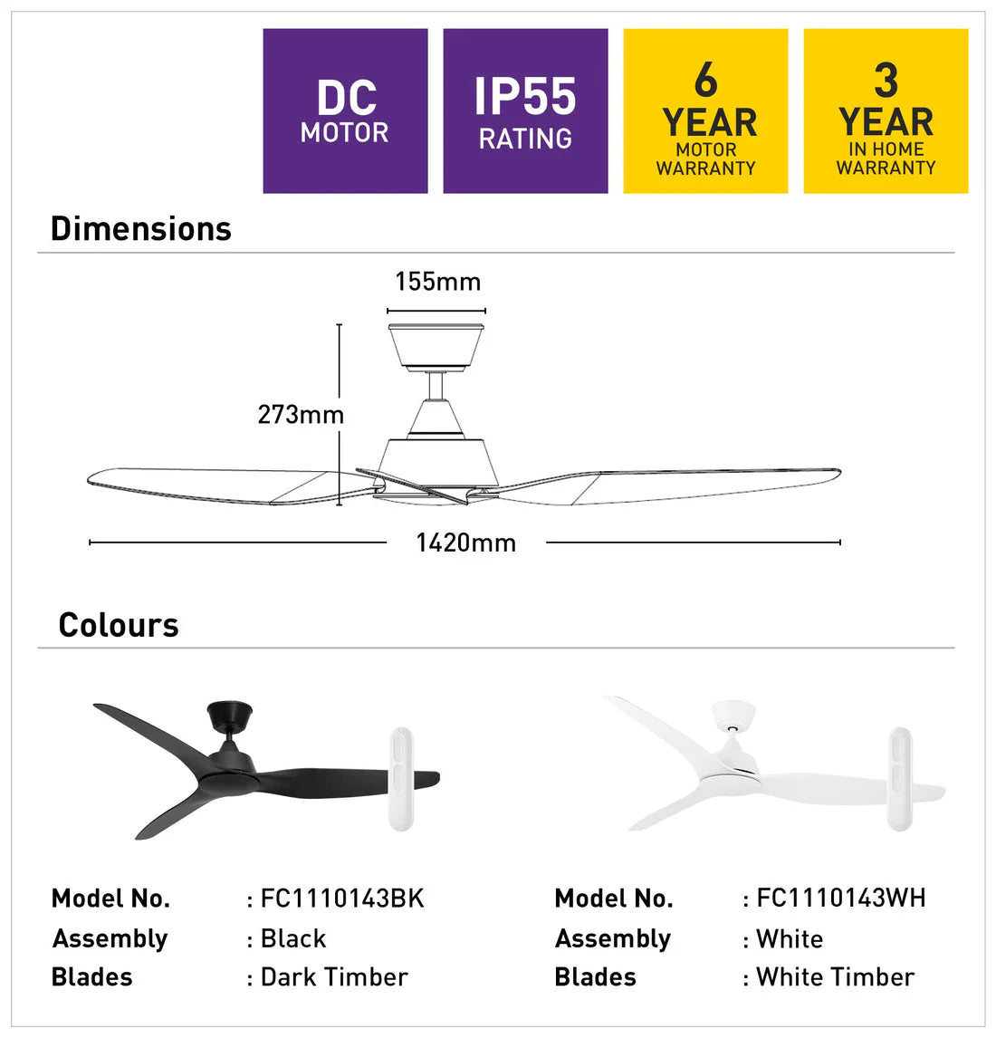 Mercator Guardian IP55 DC Ceiling Fan