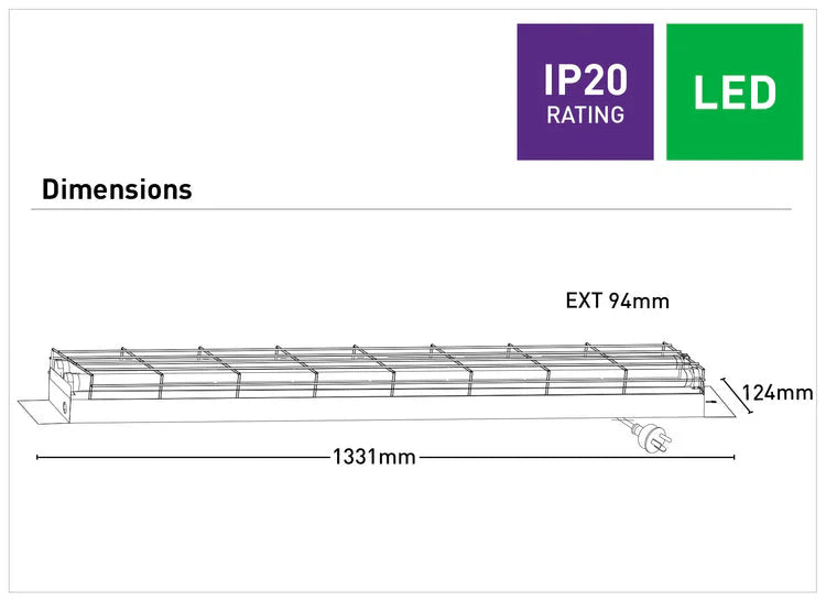 Dimension of a Durable Mercator twin T8 LED tube batten fixture