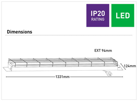 Dimension of a Durable Mercator twin T8 LED tube batten fixture
