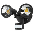 Black outdoor security Adjustable twin head design of Mercator Lumio LED floodlight with dual floodlights on a white background