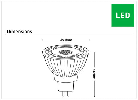 Dimension of a Dimmable MR16 LED bulb by Mercator with warm white glow
