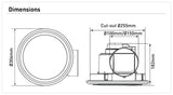 Dimension of a Modern bathroom ventilation fan from Mercator Zealine range