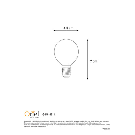 Oriel Lighting Filament Led G45 2W E14 2700K Dimmable