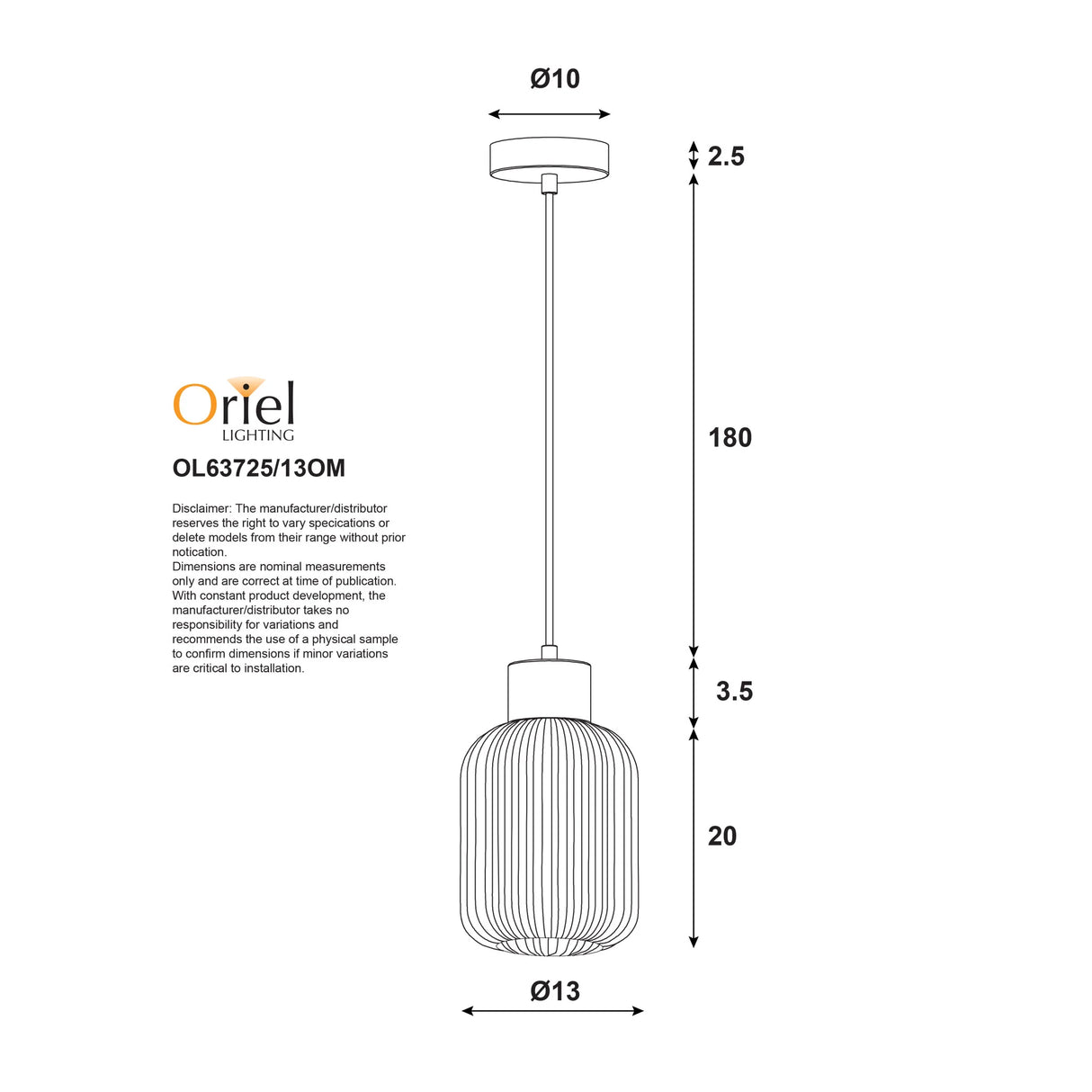 Oriel Lighting BOLLI 130 Real Timber & Opal Glass Pendant