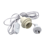 White Oriel Lighting Flex Plug Switch Lampholder Set for plug-in lights with socket and light bulb on a white background