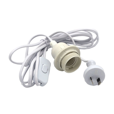 White Oriel Lighting Flex Plug Switch Lampholder Set for plug-in lights with socket and light bulb on a white background
