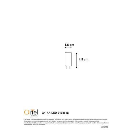 Oriel Lighting Led 12V 3W Bipin G4 4000K 12V ACDC