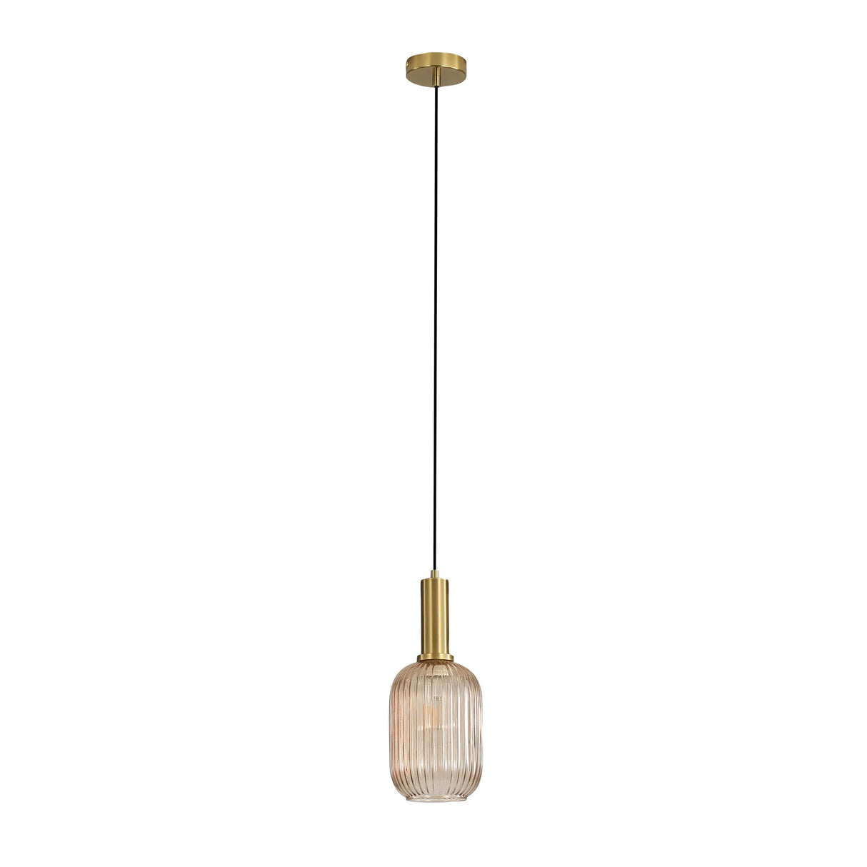 Oriel Lighting Luxe.130 Amber Ribbed Glass Pendant