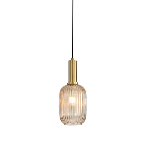 Oriel Lighting Luxe.130 Amber Ribbed Glass Pendant