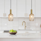 Oriel Lighting Luxe.130 Amber Ribbed Glass Pendant