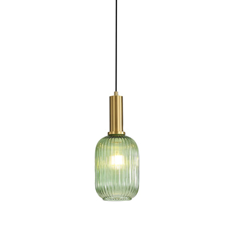 Oriel Lighting Luxe.130 Green Ribbed Glass Pendant