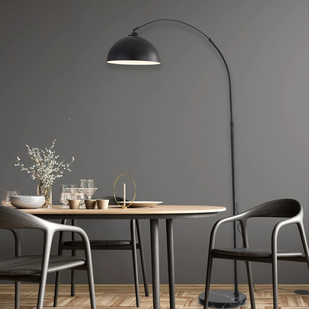 Oriel Marmo Black Arc Floor Lamp with Marble Base