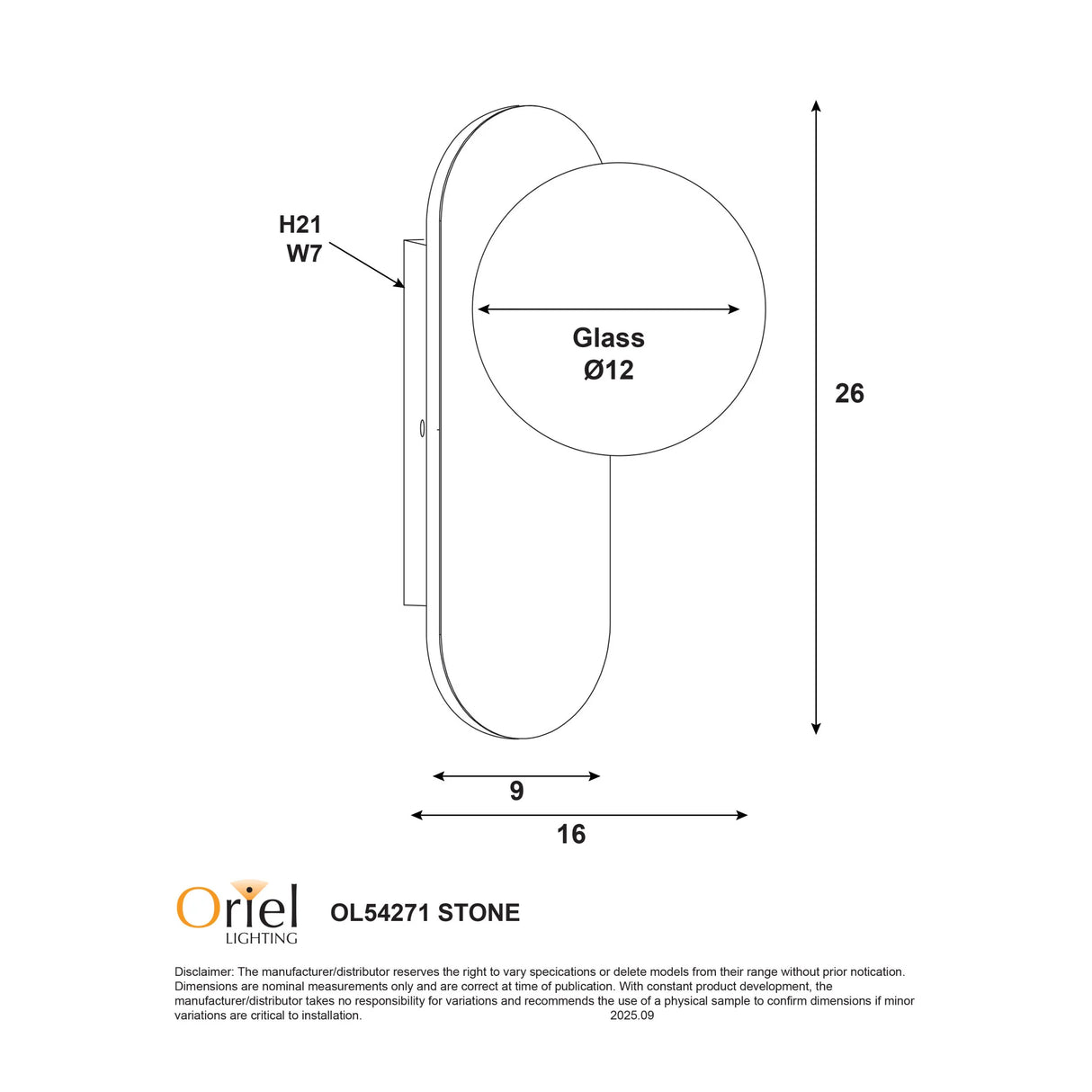 Oriel Ping G9 Travertine Decorative Opal Glass Wall Light