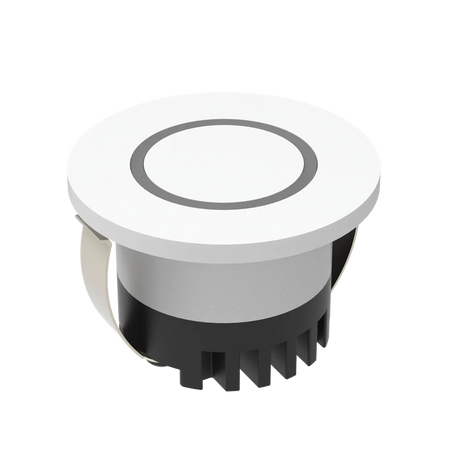 Domus Aura 24V round 3W LED trio IP20 white steplight with white top and black base on a white background