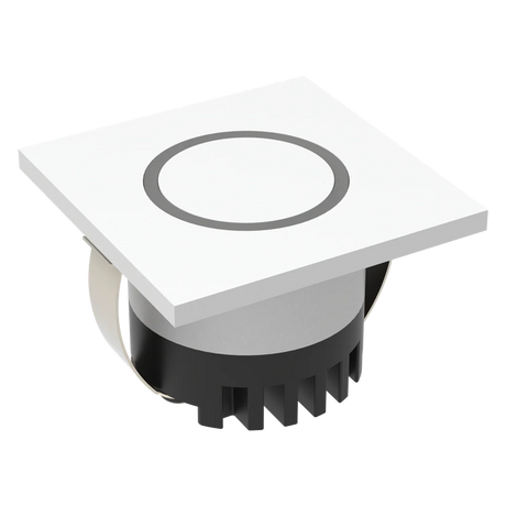 Energy-efficient Domus Aura 3W LED trio white steplight IP20 rated with white cover and black base on a white background