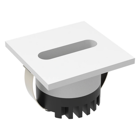 Domus Aura 24V LED trio steplight for indoor step lighting with a central slot on a white background