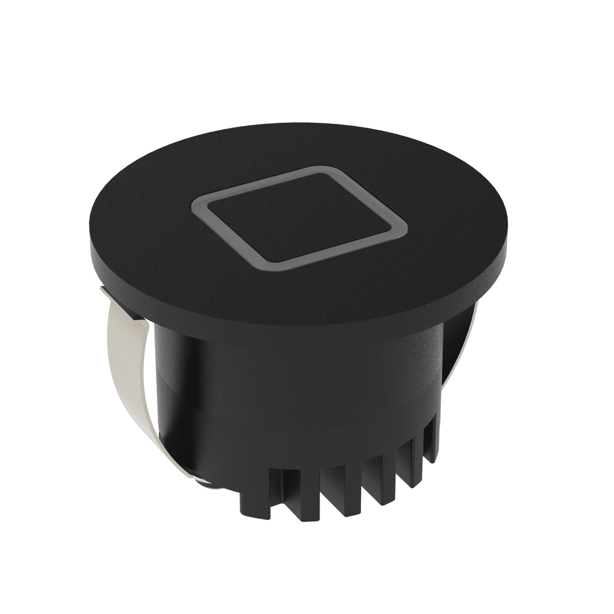 Black Modern Domus Aura 3W LED trio square black steplight for interiors with a square indentation on a white background
