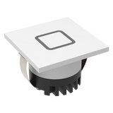 Domus Aura IP20 rated 24V white LED trio steplight for stairs with white cover and black base on a white background