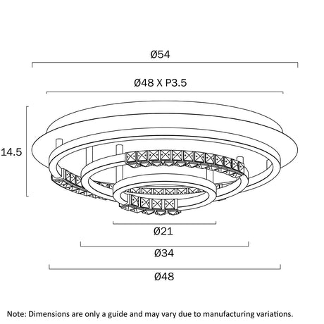 Dimensional drawing of the Brera CTC pendant showing diameter, projection, and canopy size.