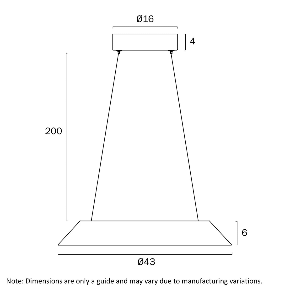 Telbix Hovin 43 Pendant front view  drawing in white and black finish