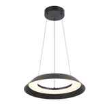 Modern black pendant light with white interior on a white background